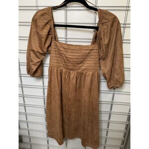 Francesca's Adaline Faux Suede Babydoll Mini Dress, Brown, Small
